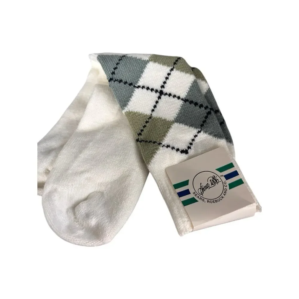 NOS Vintage Sears Socks Argyle Mens Size 10-13 Acrylic Nylon USA Blue White